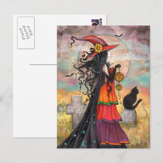 Halloween Witch Fantasy Art beroemd gemaakt door M Briefkaart (Voorkant / Achterkant)