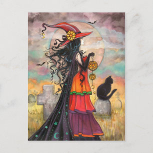 Halloween Witch Fantasy Art beroemd gemaakt door M Briefkaart