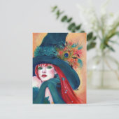 Halloween Witch Feather-postkaart van Renee Lavoie Briefkaart (Staand voorkant)