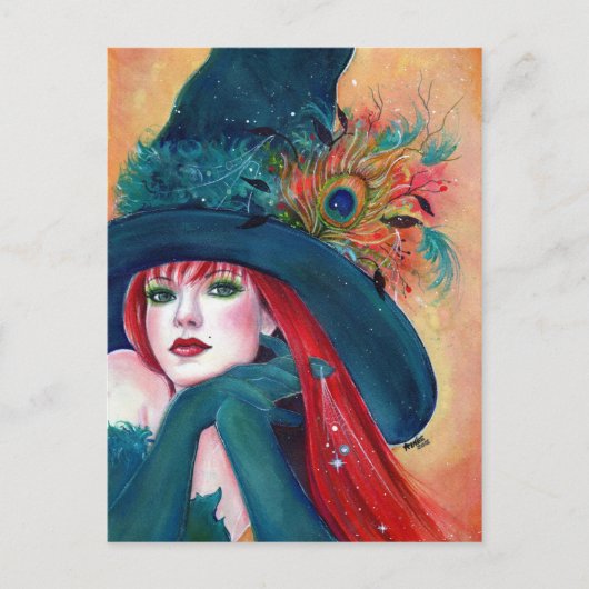 Halloween Witch Feather-postkaart van Renee Lavoie Briefkaart (Voorkant)