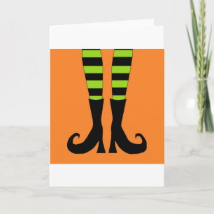 Halloween Witch Feet in Green Oranje Background Kaart