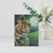 Halloween Witch Field Mouse Broom Waterverf Art Briefkaart (Staand voorkant)