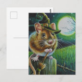 Halloween Witch Field Mouse Broom Waterverf Art Briefkaart (Voorkant / Achterkant)