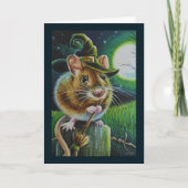 Halloween Witch Field Mouse Broom Waterverf Art Kaart (Voorkant)
