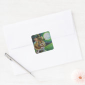 Halloween Witch Field Mouse Broom Waterverf Art Vierkante Sticker (Envelop)