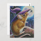 Halloween Witch Field Mouse Spider Waterverf Art Briefkaart (Voorkant / Achterkant)