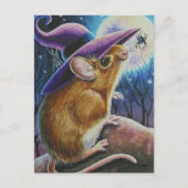 Halloween Witch Field Mouse Spider Waterverf Art Briefkaart (Voorkant)