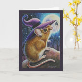 Halloween Witch Field Mouse Spider Waterverf Art Kaart (Gele Bloem)