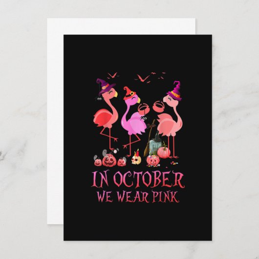 Halloween Witch Flamingo In oktober Draag we Roze  Kaart (Voorkant / Achterkant)