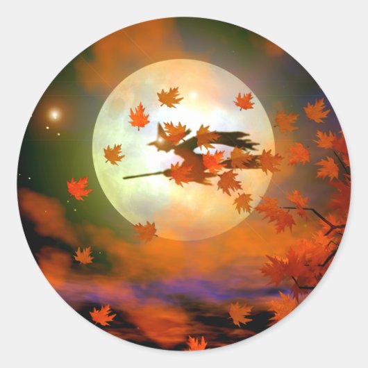Halloween Witch Flight Ronde Sticker (Voorkant)