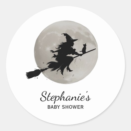 Halloween Witch Flying baby shower Ronde Sticker (Voorkant)