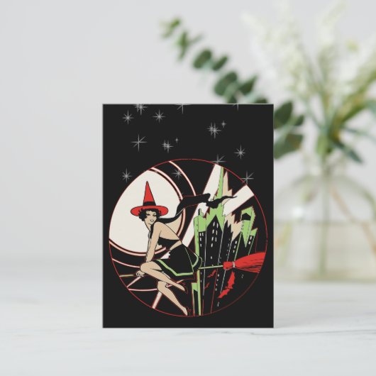 Halloween Witch Flying () Briefkaart (Staand voorkant)