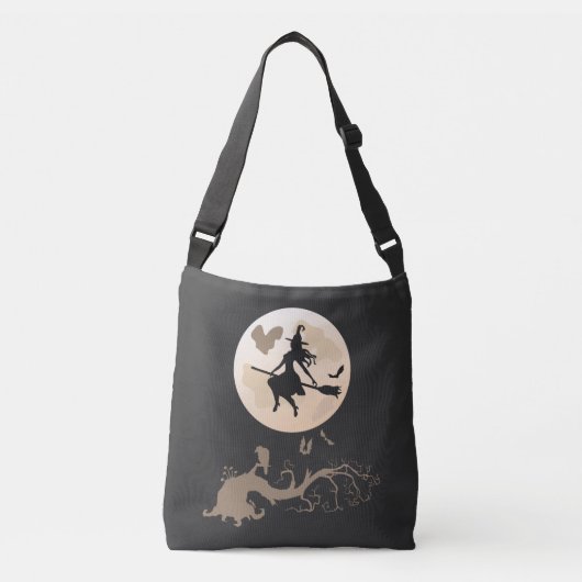 Halloween Witch Flying On A Broomstick Crossbody Tas (Voorkant)