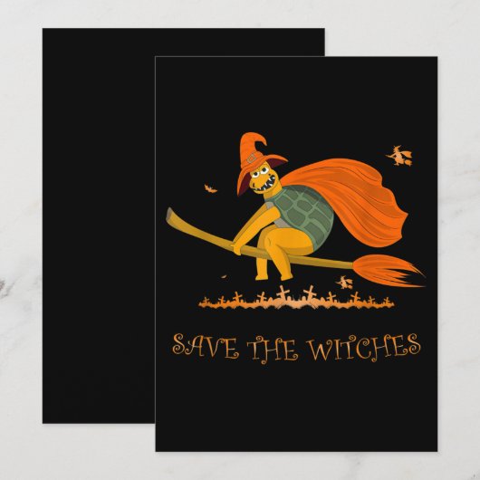 Halloween Witch Flying Turtle Broom Salem Bedankkaart (Voorkant / Achterkant)