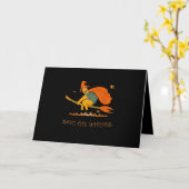 Halloween Witch Flying Turtle Broom Salem Kaart (Gele Bloem)