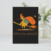 Halloween Witch Flying Turtle Broom Salem RSVP Kaartje (Staand voorkant)