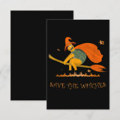 Halloween Witch Flying Turtle Broom Salem RSVP Kaartje (Voorkant / Achterkant)