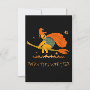 Halloween Witch Flying Turtle Broom Salem RSVP Kaartje