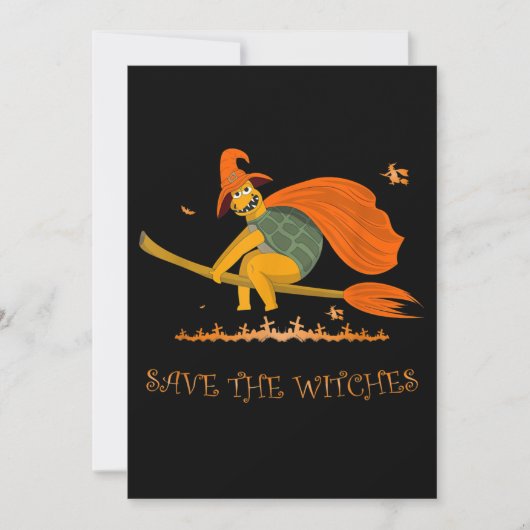 Halloween Witch Flying Turtle Broom Salem Save The Date (Voorkant)