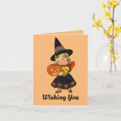 Halloween Witch Folded Wenskaart Kaart (Gele Bloem)