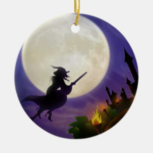 Halloween Witch Full Moon Keramisch Ornament
