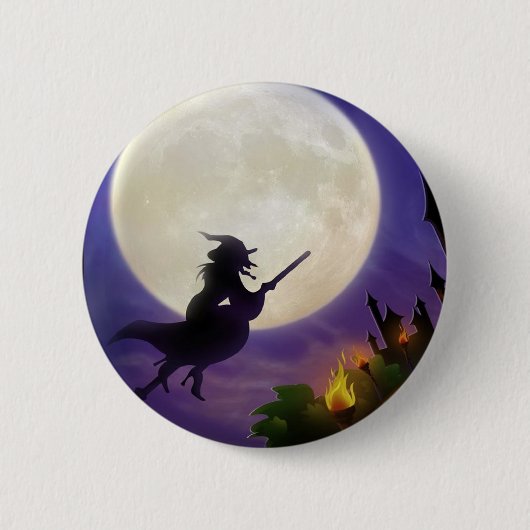 Halloween Witch Full Moon Ronde Button 5,7 Cm (Voorkant)