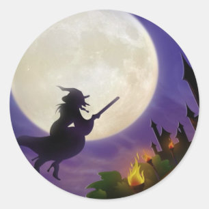 Halloween Witch Full Moon Ronde Sticker
