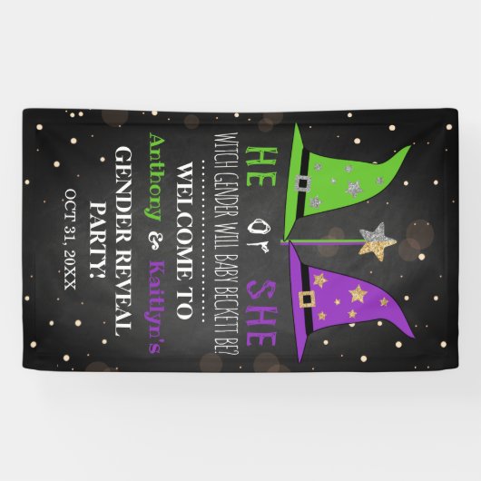 Halloween Witch Gender onthullen Welkomstbord Spandoek (Horizontaal)