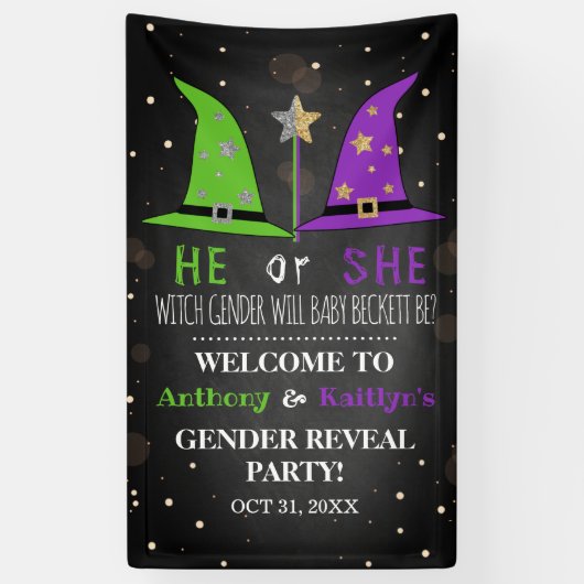 Halloween Witch Gender onthullen Welkomstbord Spandoek (Verticaal)