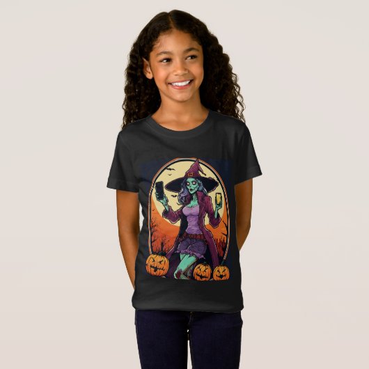 Halloween Witch geprint trendy t shirt (Voorkant volledig)