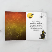 Halloween Witch Ghost Sinaasappel Happy Birthday Kaart (Binnen)