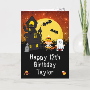 Halloween Witch Ghost Sinaasappel Happy Birthday Kaart