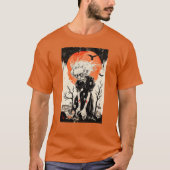 Halloween Witch Ghoul Woodblock-stijl T-shirt (Voorkant)