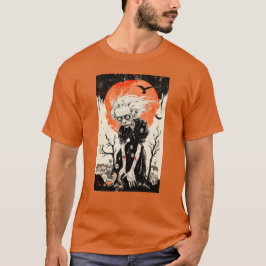 Halloween Witch Ghoul Woodblock-stijl T-shirt