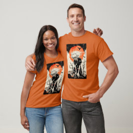 Halloween Witch Ghoul Woodblock-stijl T-shirt