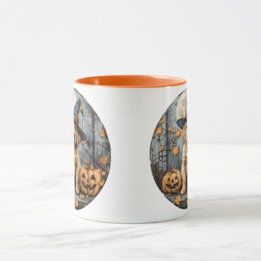 Halloween Witch Golden Retriever Puppy Pumpkins Mok (Midden)