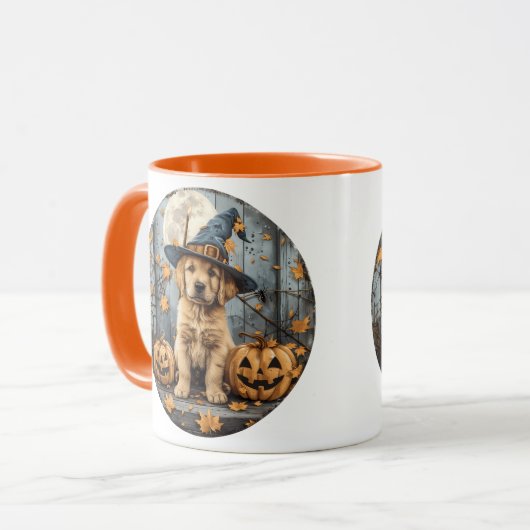 Halloween Witch Golden Retriever Puppy Pumpkins Mok (Voorkant links)