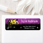 Halloween Witch Haunted House Paars Etiket (Insitu)