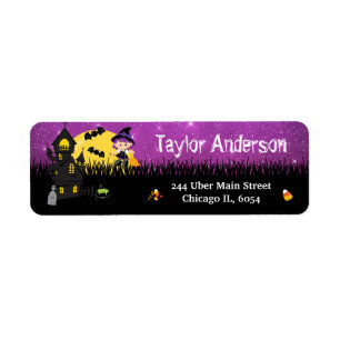 Halloween Witch Haunted House Paars Etiket