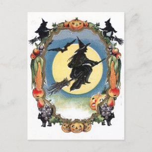 Halloween Witch heeft de maan overboord Briefkaart