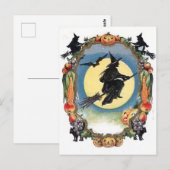 Halloween Witch heeft de maan overboord Briefkaart (Voorkant / Achterkant)