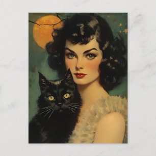 Halloween Witch Holding Black Cat Briefkaart