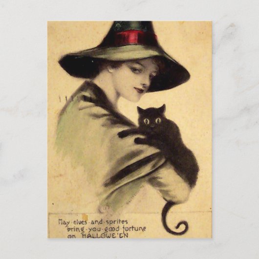  Halloween Witch Holding Black Cat Briefkaart (Voorkant)