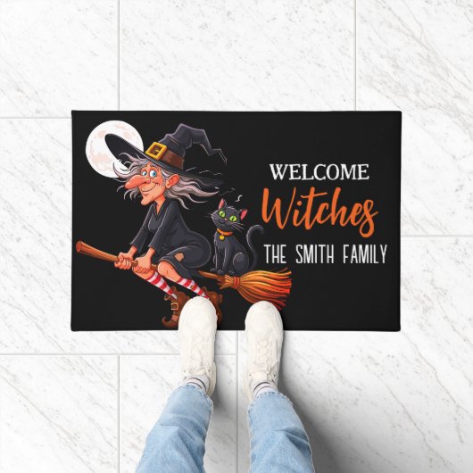 Halloween Witch Horror Black Cat Fullmoon Deurmat (Binnen)