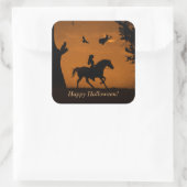 Halloween Witch Horse and Rider Cute Spooky Vierkante Sticker (Tas)