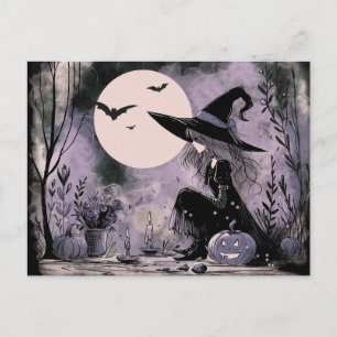 Halloween Witch Illustratie Feestdagenkaart
