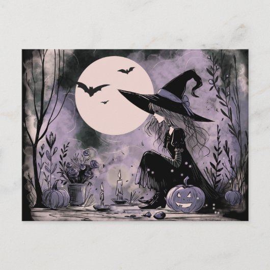 Halloween Witch Illustratie Feestdagenkaart (Voorkant)