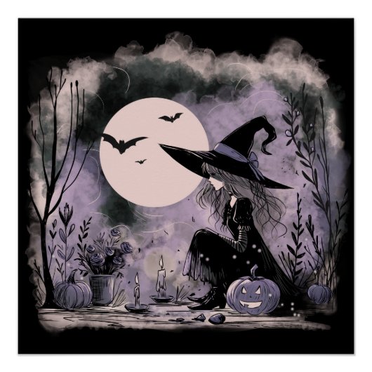 Halloween Witch Illustratie Perfect Poster (Voorkant)