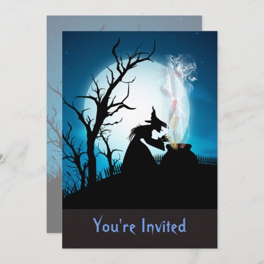 Halloween Witch in Boiling Cauldron Invitation Kaart (Voorkant / Achterkant)