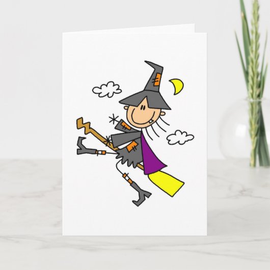 Halloween Witch in Broom Kaart (Voorkant)